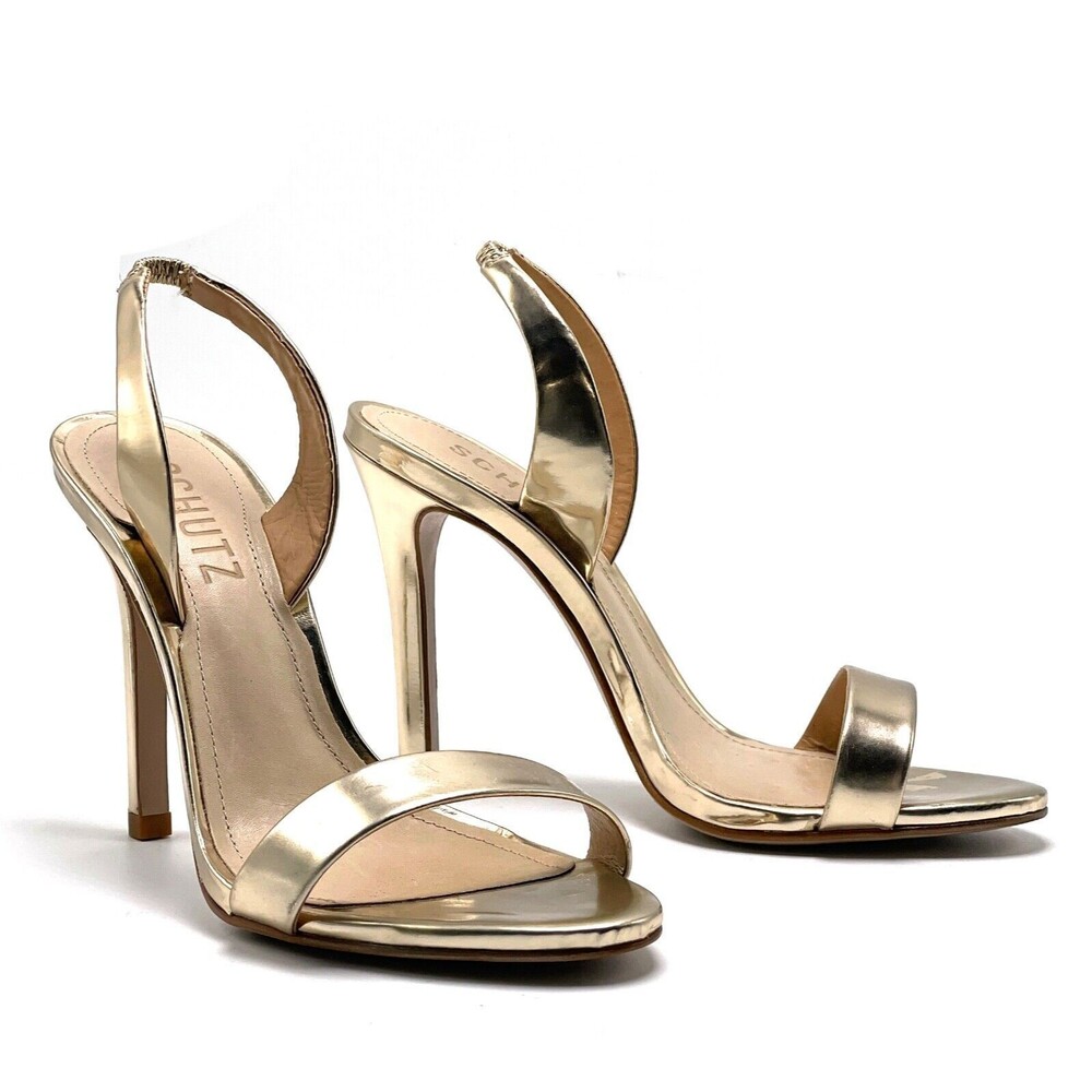 $170 Schutz Women's Sandal Shoe Size US 5 B Gold Metallic Luriane Slingback